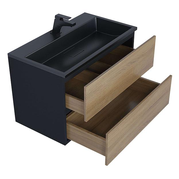 Тумба с раковиной для ванной для ванной Uperwood Barsa 80 см, раковина черная, подвесная тумба черная/дуб сонома  фото 6