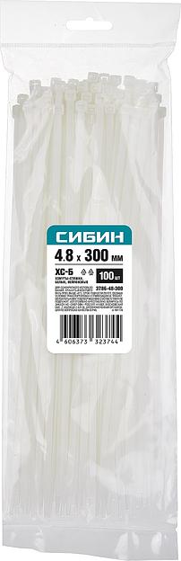 СИБИН ХС-Б, 4.8 x 300 мм, нейлон РА66, 100 шт, белые, хомуты-стяжки (3786-48-300) фото 3
