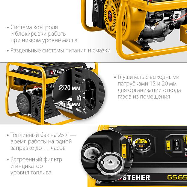 STEHER 5500 Вт, бензиновый генератор с электростартером (GS-6500E) фото 7