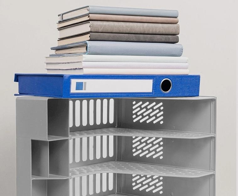 Лоток вертикальный Deli E9849 GREY E9849 4отд. сборный для бумаг 325x320x275мм серый пластик пластиковый пакет фото 2