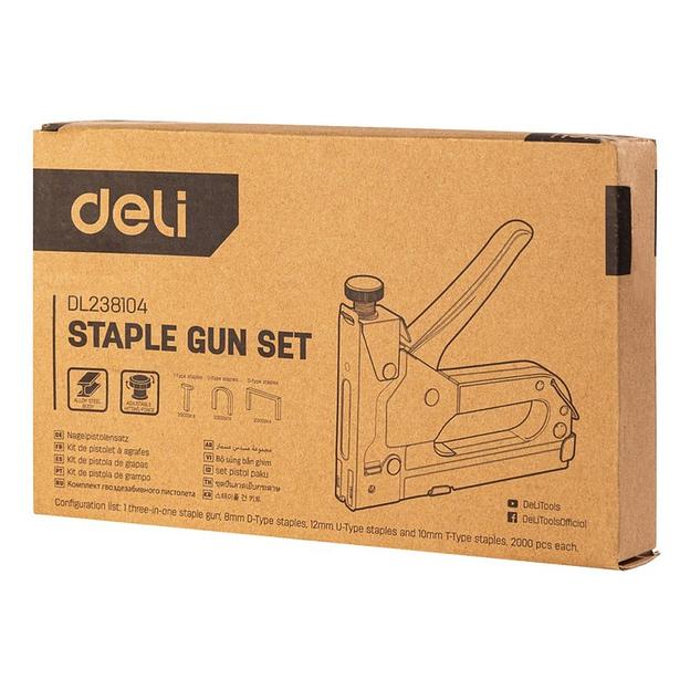 Степлеры, пистолеты, заклепочники Deli Мебельный степлер Deli DL238104 с набором скоб (2000шт D-тип, 2000шт Т-тип, 2000шт U-тип) фото 8