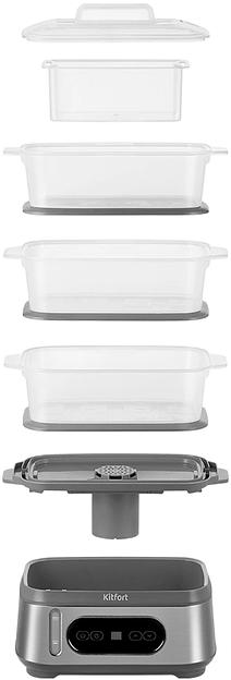 Пароварка Kitfort КТ-6280 3ярус. 1050Вт серый/серебристый фото 6