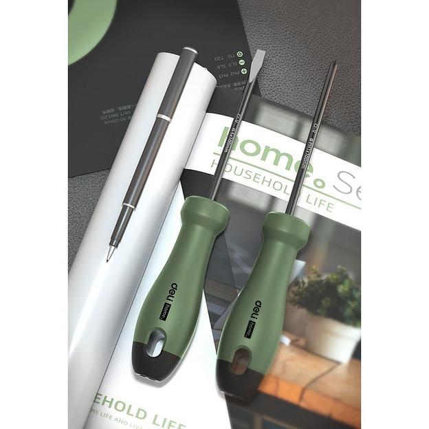 Набор отверток "Home Series Green" Deli HT1002L 2шт SL5x100+PH1x100, эксклюзивный дизайн, рукоятка из высококачественного софттач пластика фото 2