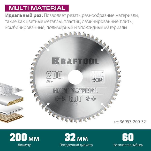 KRAFTOOL Multi Material, 200 х 32 мм, 60Т, пильный диск по алюминию (36953-200-32) фото 3