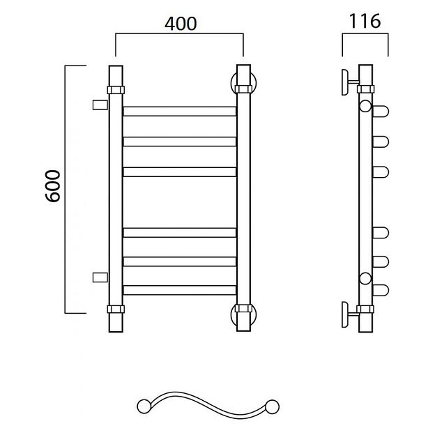 Полотенцесушитель водяной Роснерж Волна L101011 60x40 с боковым подключением 320 групповой фото 2