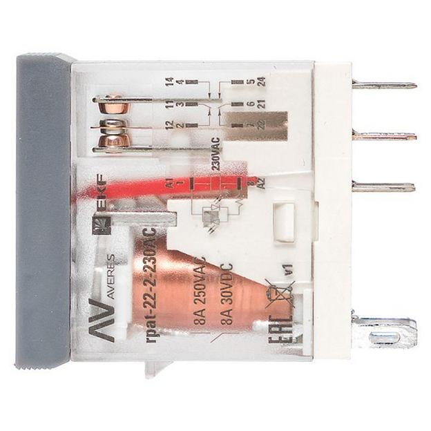 Реле промежуточное с кнопкой и мех. индикацией RPAt 22/2 8А 230В AC EKF rpat-22-2-230AC фото 1