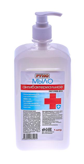 Антибактериальное жидкое мыло «Руно» 1 л с дозатором, опт фото 1