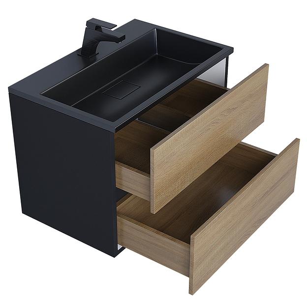 Тумба под раковину для ванной Uperwood Barsa, 70 см, подвесная, черная/дуб сонома фото 3
