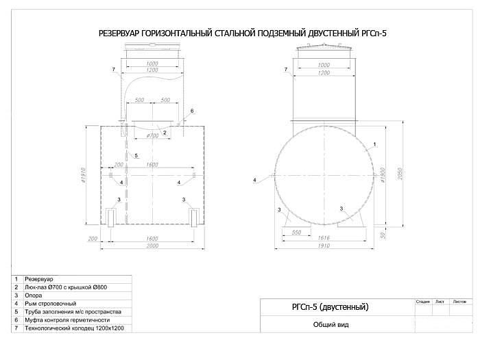 Резервуар горизонтальный стальной подземный РГСп-5 фото 3