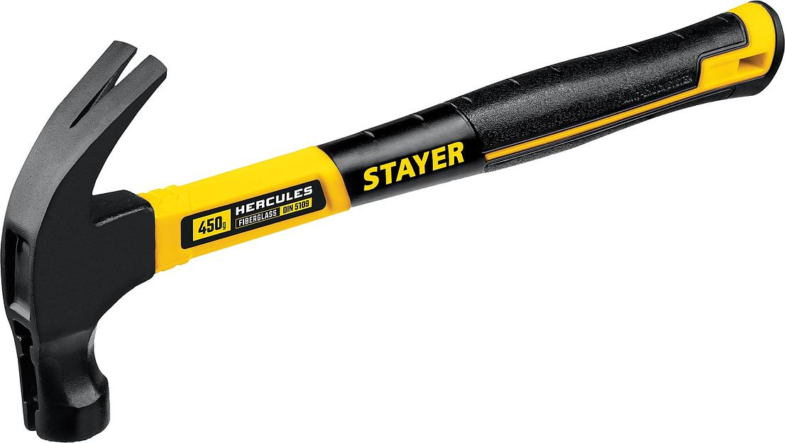 STAYER Hercules-M, 450 г, молоток-гвоздодёр столярный с фиберглассовой рукояткой, Professional (2027-450) фото 1