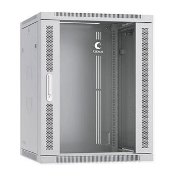 Cabeus SH-05F-15U60/60-R Шкаф телекоммуникационный настенный разобранный 19" 15U 600x600x769mm (ШхГхВ) дверь стекло, цвет серый (RAL 7035) фото 1