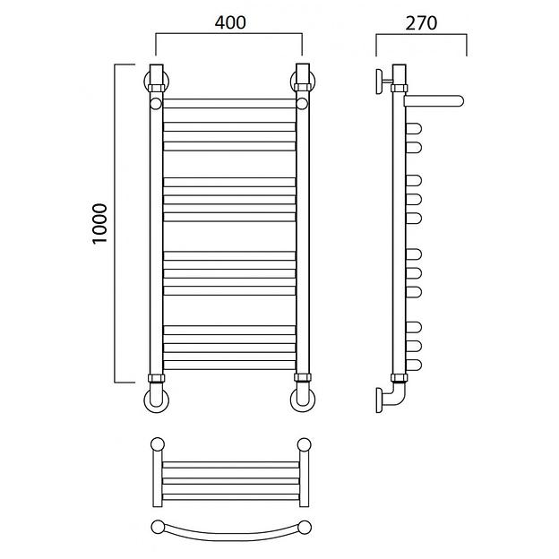 Полотенцесушитель водяной Роснерж Дуга L104110 100x40 с полкой групповой фото 3