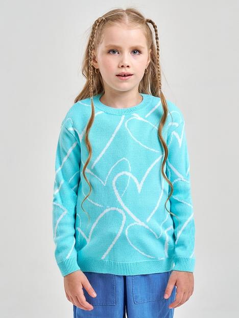 Джемпер «Сердечки» бирюзово-голубой, для девочек ОПТ фото 1