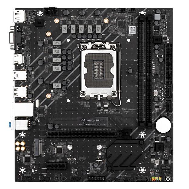 Материнская плата Maxsun Challenger H610M 1700, H610, 2xDDR4, 1xPCIEx16,1xPCIEx1,1xM.2, Front2xUSB3,2xUSB2, Rear4xUSB2,2xUSB3, 3xSATA3, 1GLan, VGA+HDMI+DP, mATX, RTL фото 2