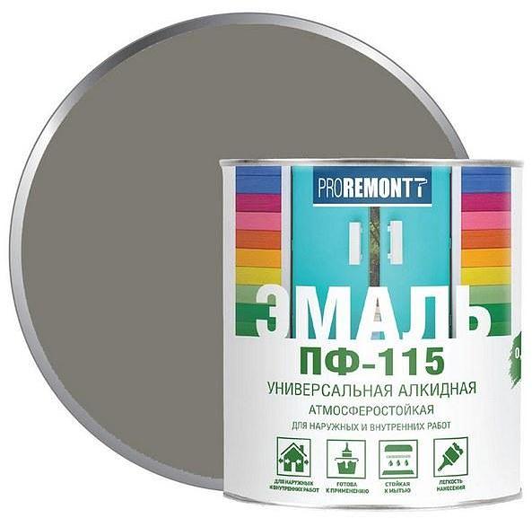 Эмаль ПФ-115 PROREMONTT Серый 0,9кг фото 1