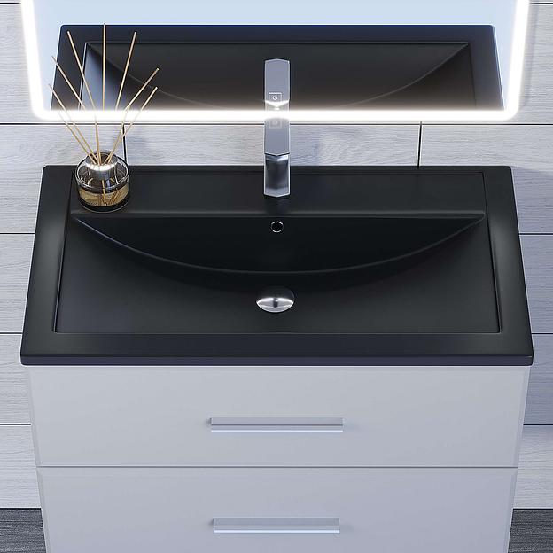 Раковина кварцевая для ванной Uperwood Foster Quartz 80 см, черная матовая, уголь фото 2