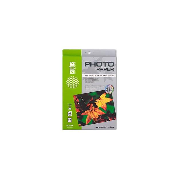 Фотобумага Cactus CS-MA423050, A4, для струйной печати, 50л, 230г/м2, белый, покрытие матовое фото 1
