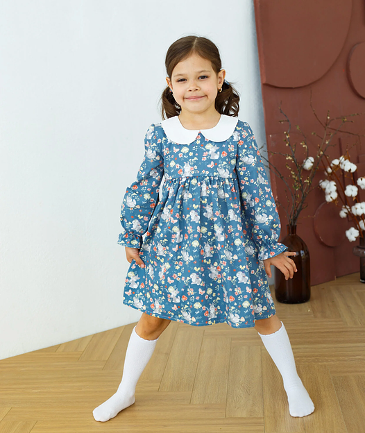 Платье MINI DI «Риана» зайцы с цветочками на синем, арт.160/890 ОПТ фото 1