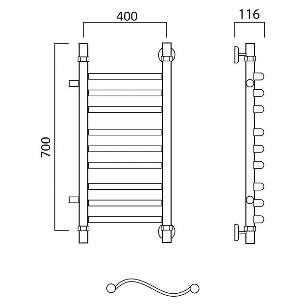 Полотенцесушитель водяной Роснерж Волна L101011 70x40 с боковым подключением 500 групповой фото 2
