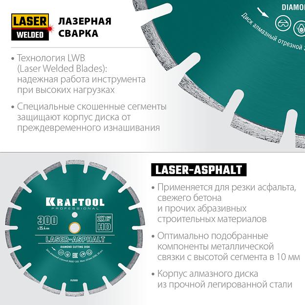 KRAFTOOL LASER-ASPHALT 300 мм (25.4/20 мм, 10х3.2 мм), алмазный диск (36687-300) фото 2