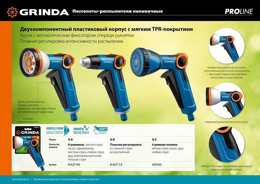 GRINDA X-8, с регулятором напора, 8 режимов, курок спереди, двухкомпонентный, поливочный пистолет, PROLine (8-427145) фото 8