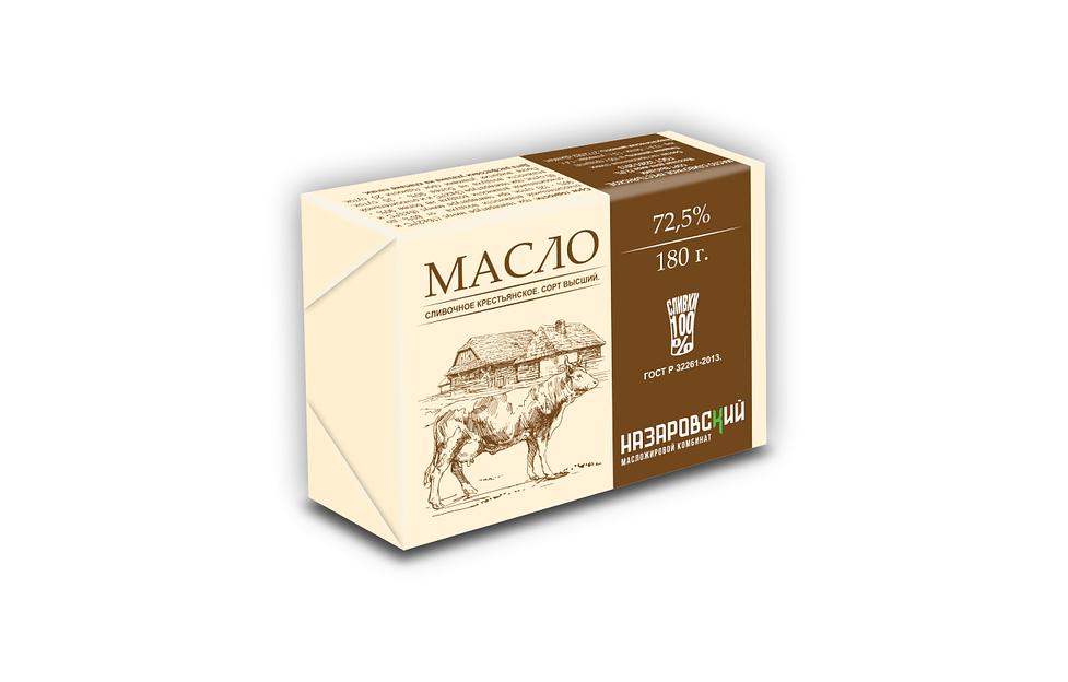 Масло сливочное Назаровское «Крестьянское» 72,5 % 180 г ОПТ фото 1