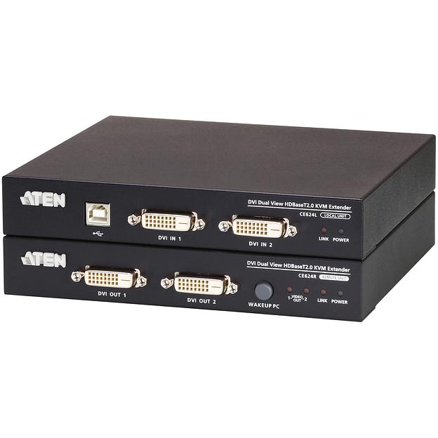 USB, DVI, КВМ-удлинитель c поддержкой Dual View и HDBaseT™ 2.0 (1920 x 1200 100 м) ATEN CE624 фото 1