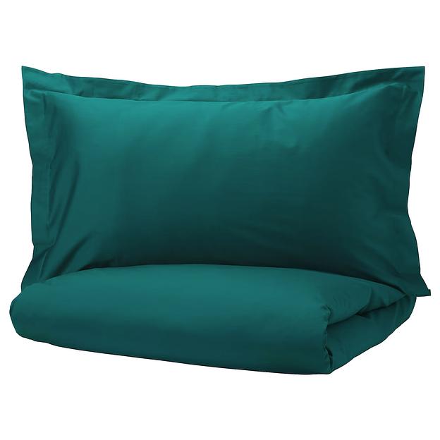 Пододеяльник евро, 2 наволочки ЛЮТЕСМИО (ИКЕА ЛЮКТЭСМИН) 200x200/50x70, темно-зеленый, сатин KL-80432929 фото 2