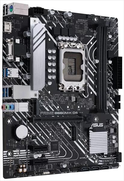 Материнская плата ASUS PRIME B660M-K D4, LGA1700, B660, 2*DDR4, D-Sub + HDMI, SATA3 + RAID, Audio, Gb LAN, USB 3.2*6, USB 2.0*6, COM*1 header (w/o cable), mATX; 90MB1950-M0EAY0 (PRIME B660M-K D4) фото 2