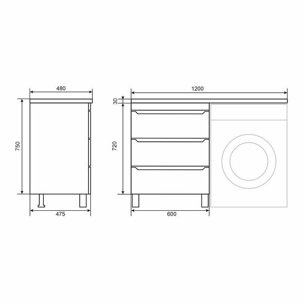 Тумба под стиральную машину Uperwood Tanos 60 см, напольная, белая/графит, 3 ящика фото 7
