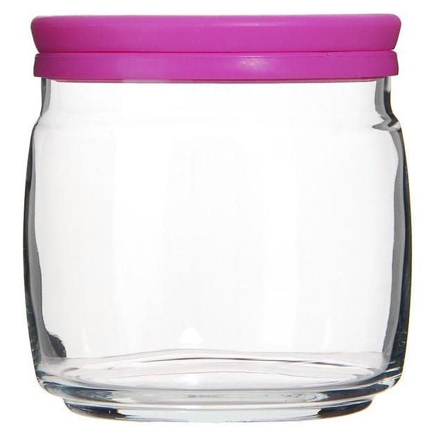 Банка для сыпучих прод. 650 мл. с розовой крышкой Чешни /1/12/576/ фото 1