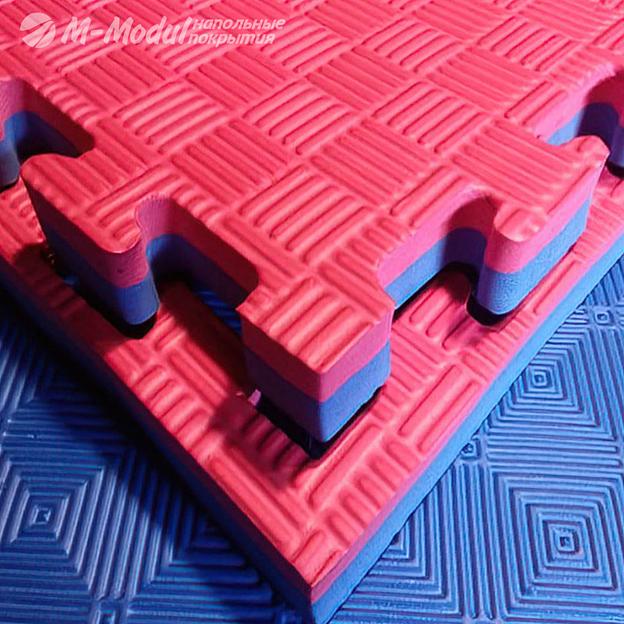 Будо-мат 100x100 см, толщина 4 см, тиснение пять полос, Цвет Красно-синий, Толщина модуля 40 мм. фото 1