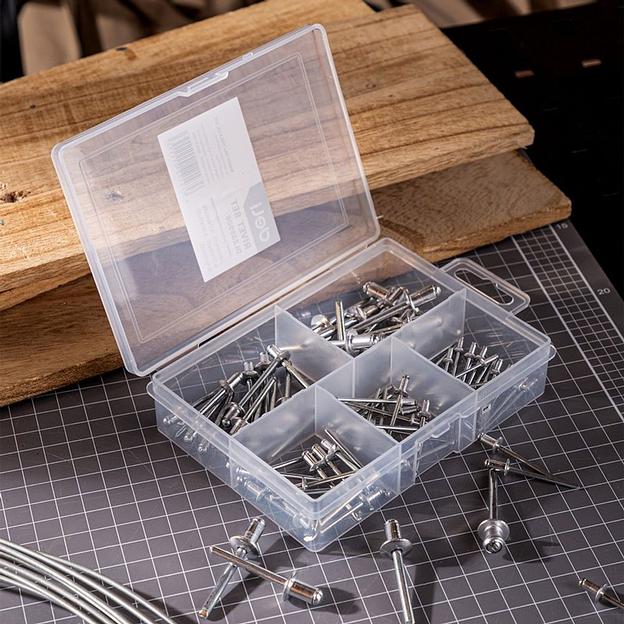 Набор заклепок Deli DL236906 75 шт (2.4мм,3.2мм,4.0мм,4.8мм,6.0мм) * 15 шт 75шт (2,4 / 3,2 / 4,0 / 4,8 / 6,0 мм) * 15 шт, пластиковый кейс фото 9