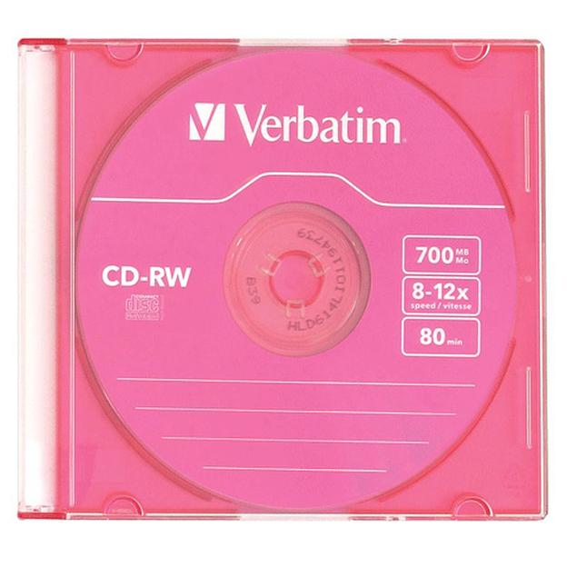 Диск CD-RW Verbatim 700Mb 12x Slim case (1шт) Color (43167) фото 1