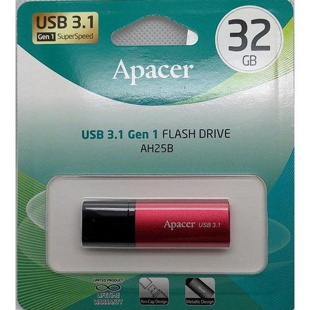 32GB Apacer AH25B USB Flash AP32GAH25BR-1 USB 3.1 Gen 1, Red/Black, Metal case, (916280) RTL фото 3