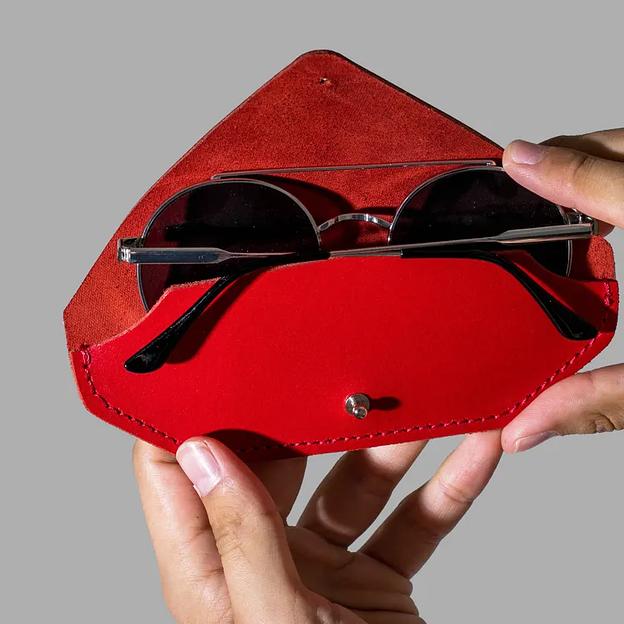 Футляр-чехол для очков из натуральной кожи Hancra, красный, опт фото 3