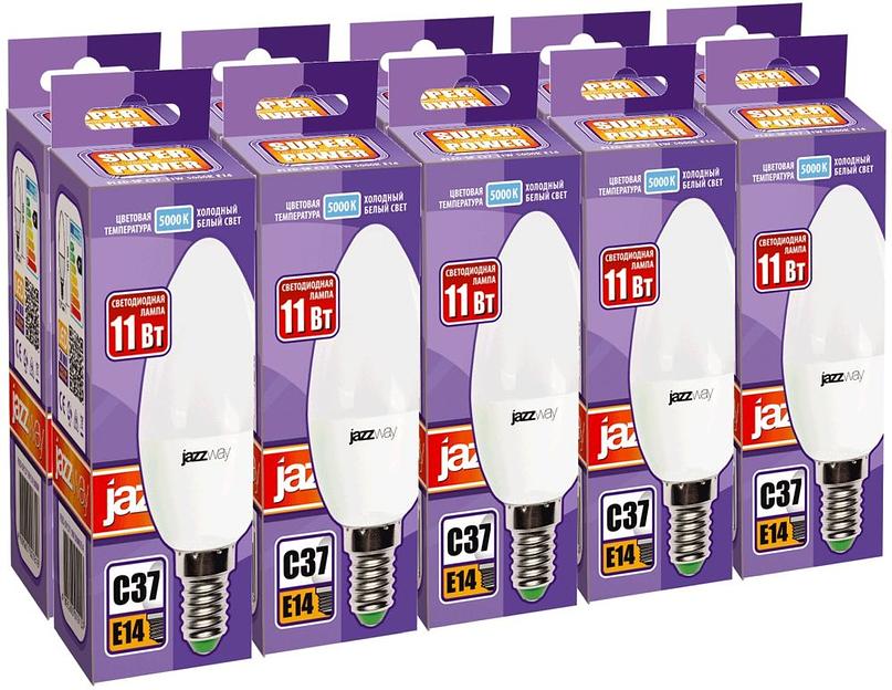 Лампа светодиодная Jazzway PLED-SP 11Вт цок.:E14 свеча 220B 5000K св.свеч.бел.ней. C37 (упак.:10шт) (5019218) фото 2
