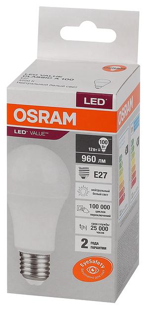 Лампа светодиодная LED 12 Вт E27 4000К 960Лм груша 220 В (замена 100Вт) OSRAM фото 3
