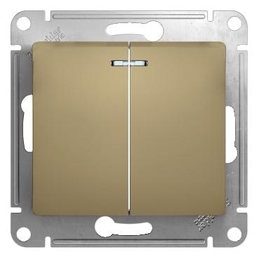 GLOSSA Выключатель двухклавишный с подсветкой в рамку титан схема 5а фото 2