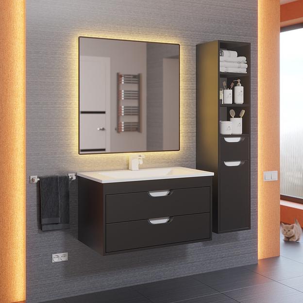 Тумба с раковиной для ванной Uperwood Modul 80 см, подвесная, матовая, черная фото 6