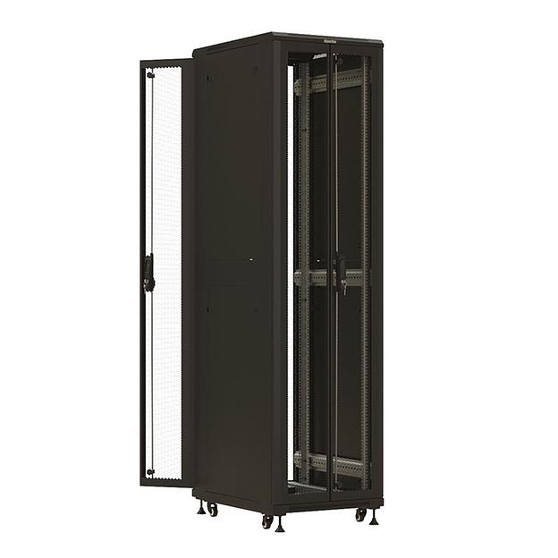 Шкаф Hyperline TTBR-4762-DD-RAL9004 Шкаф напольный 19-дюймовый, 47U, 2277x600х1200 мм (ВхШхГ), передняя и задняя распашные перфорированные двери (75%), ручка с замком, цвет черный (RAL 9004)(разобранн фото 4