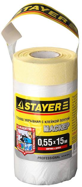 STAYER 0.55 х 15 м, 9 мкм ПВД, защитная пленка-маскер с клейкой лентой (12255-055-15) фото 1