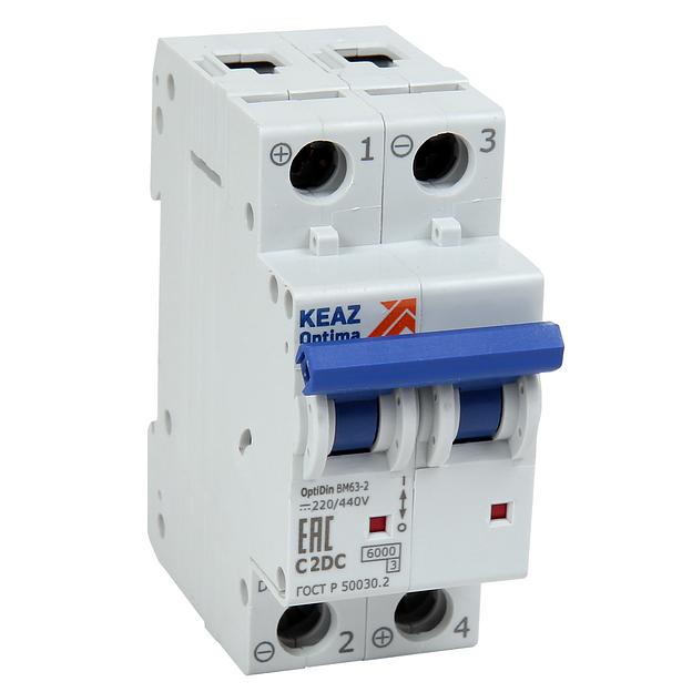 Выключатель автоматический модульный 2п C 4А OptiDin BM63-2C4-DC-УХЛ3 КЭАЗ 261242 фото 1
