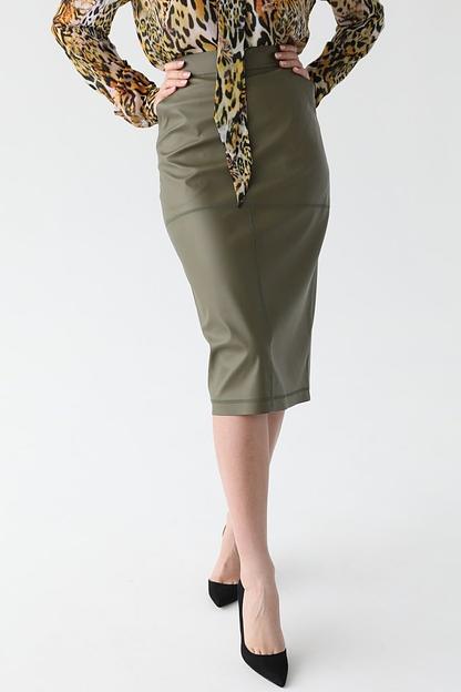 Юбка миди с отстрочкой по швам, зеленый, опт фото 1