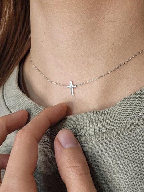 Серебряная цепочка чокер с крестиком фото 3