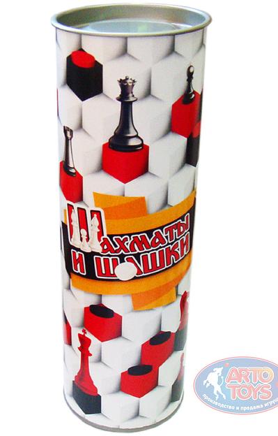 Шашки и шахматы 2в1 в тубусе ОПТ фото 1