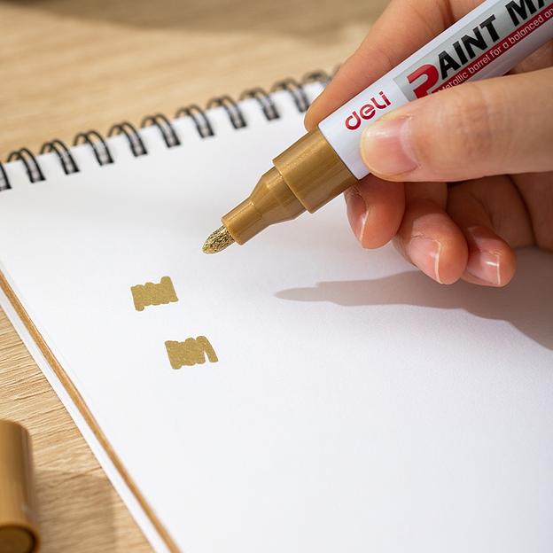 Маркер краска Deli EU500-GD 2мм пулевидный пиш. наконечник золотой фото 4