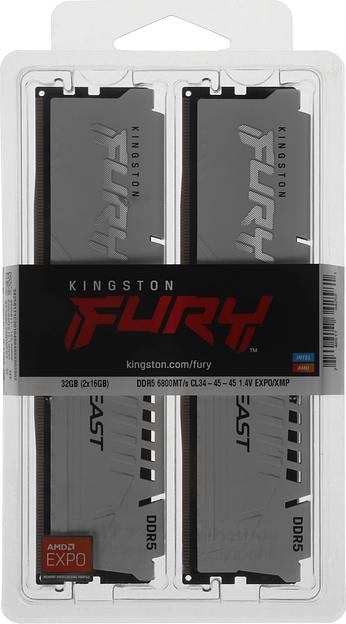 Память DDR5 2x16GB 6800MHz Kingston KF568C34BWEK2-32 Fury Beast RTL Gaming PC5-54400 CL34 DIMM 288-pin 1.4В kit dual rank с радиатором Ret фото 5