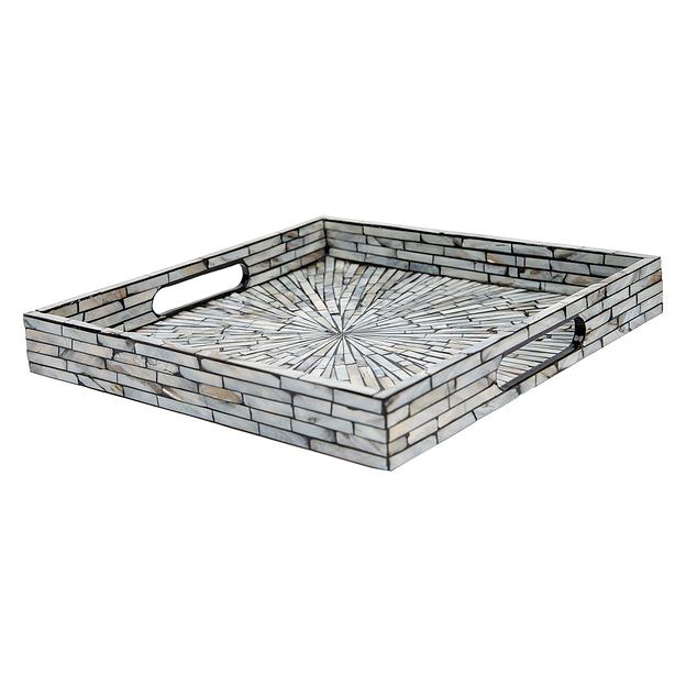 Поднос декоративный перламутровый "Серебряная россыпь" Д300 Ш300 В40, серебристый фото 1