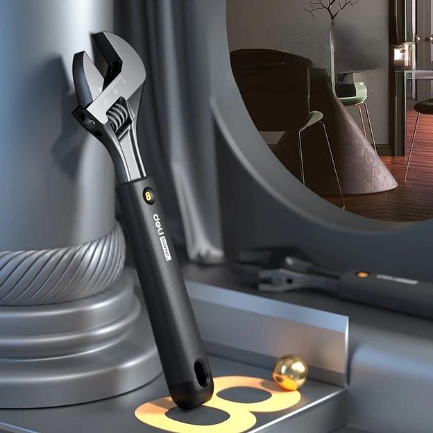 Ключи Deli Разводной ключ «Home Series Black" Deli HT1508 200мм, эксклюзивный дизайн, рукоятка из высококачественного софттач пластика фото 7